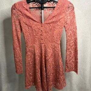 Miami Coral Lace Long Sleeve Dress
